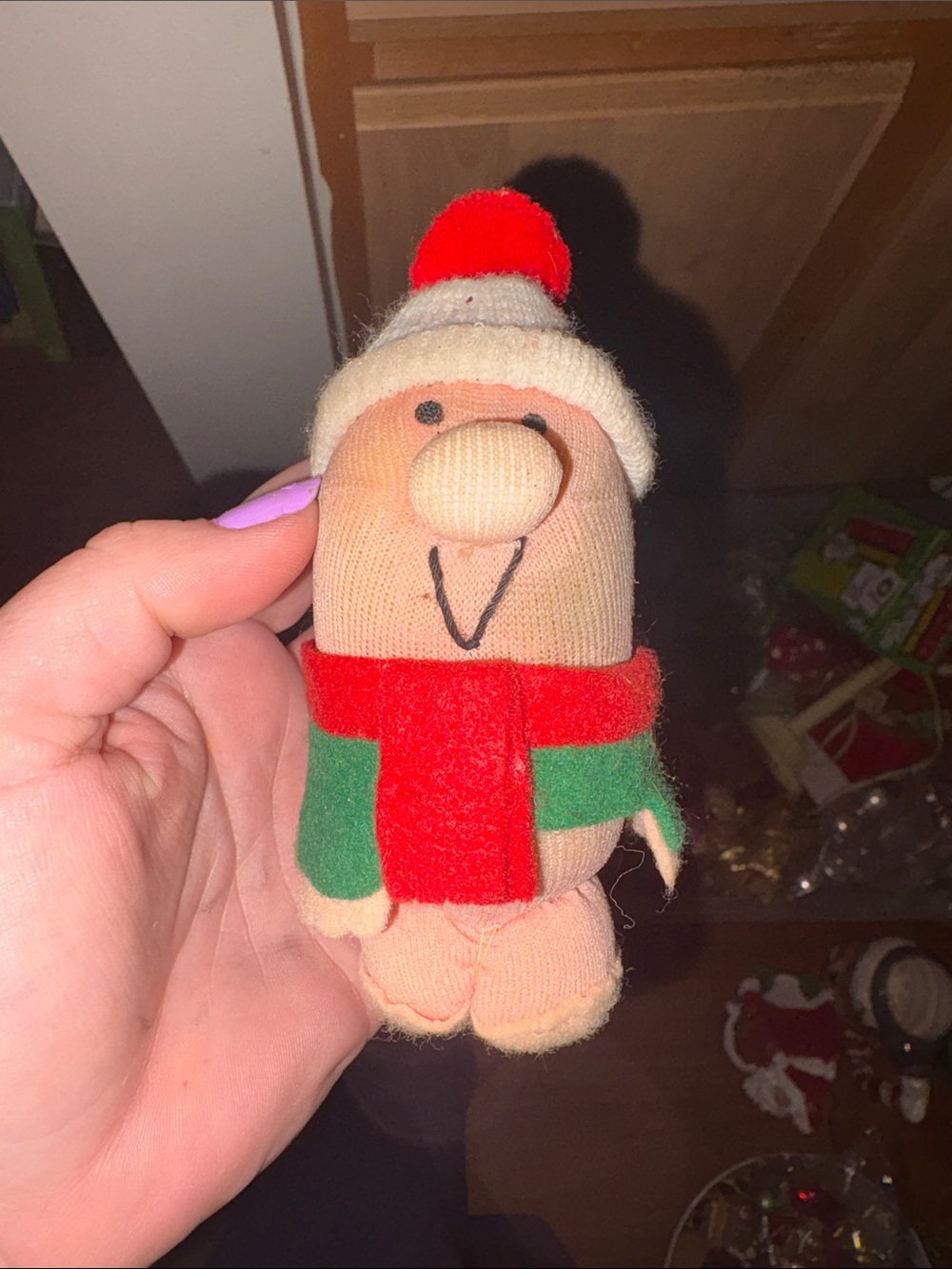 Holiday Plush Finger Puppet - Red & Green Scarf
